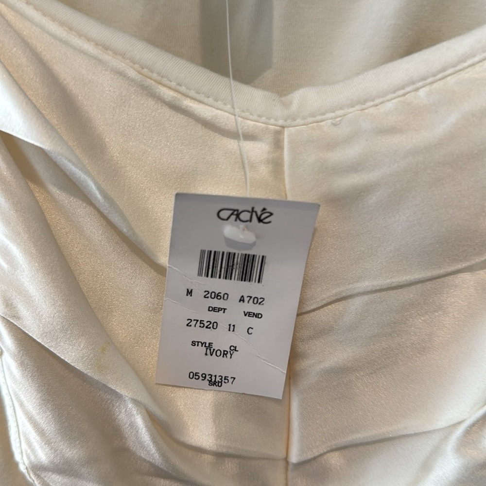 NWT Cache Ivory Ruched Satin Fitted Top w/ Spaghetti Straps - Picture 6 of 10